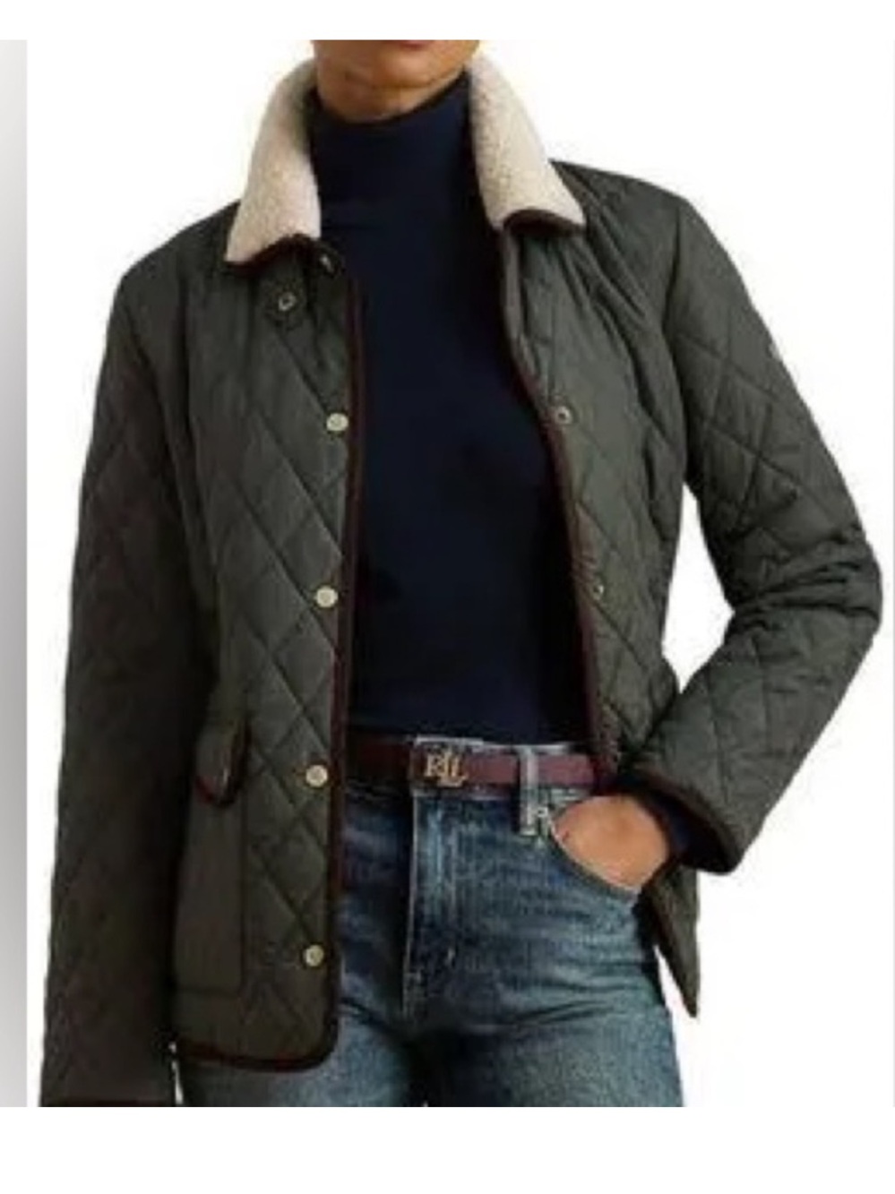 Lauren Ralph Lauren Faux-Shearling-Trim Quilted Jacket Green PXS